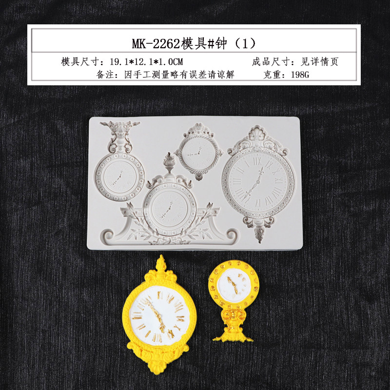 Fondant estilo Europeo en relieve de silicona molde gema pastelería de chocolate molde para hornear reloj decoración de la torta del molde de la torta