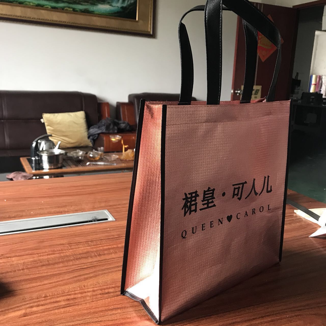 广州淋膜袋定 做水刺车缝无纺布袋手提超声波热压平口不织布袋厂