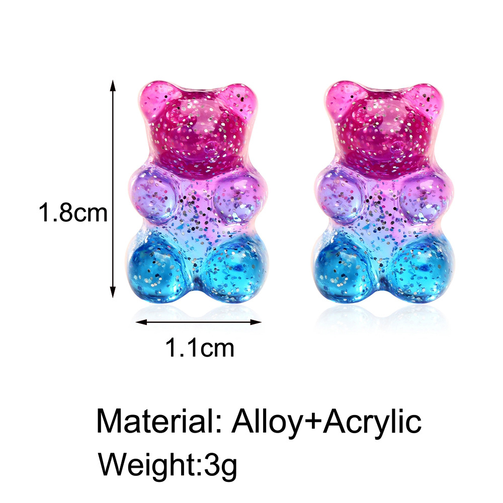 New Jelly Bear Candy Color Earrings Creative Retro Simple Solid Color Earrings For Women Wholesale display picture 1