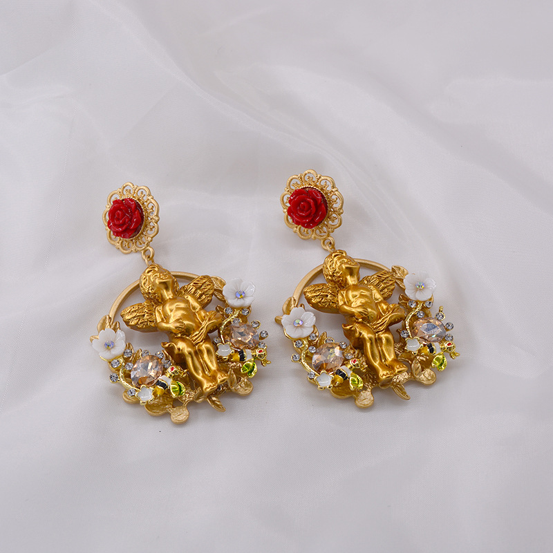 Alloy Material 1 Pair IG Style Angel Flower Inlay Alloy Rhinestones Drop Earrings