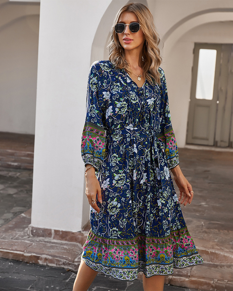 printed 7-point sleeve dress  NSDY15649