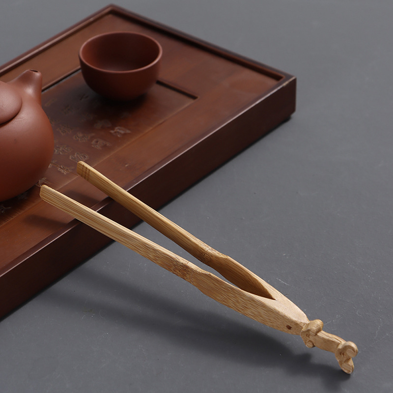 手工雕刻竹制茶夹创意茶道零配 竹夹子碳化防滑竹夹茶具配件批发