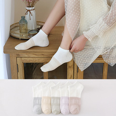 2023 Spring New Solid Color Mesh Women's Socks Plain Color Short Socks for Women All-Cotton Ship Socks Factory Wholesale