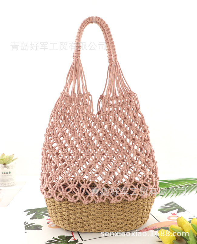 Retro Hollow Straw Woven Solid Color Bucket Bag Wholesale Nihaojewelry display picture 7