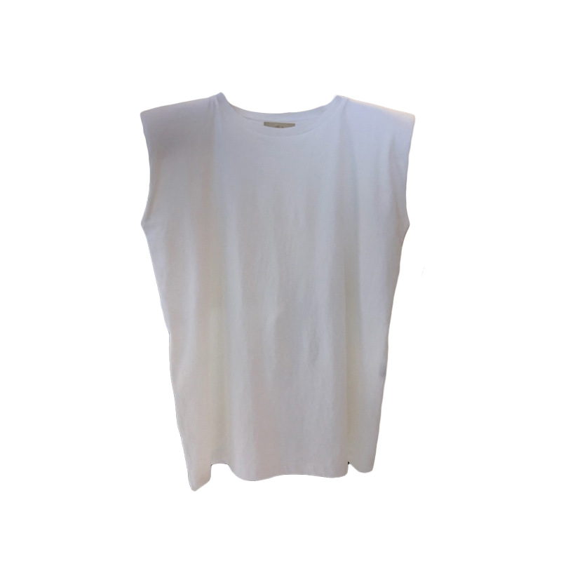 T-shirt senza maniche ampia con scollo rotondo solido per canotta casual estiva dimagrante abbigliamento da donna coreano_voghion.com