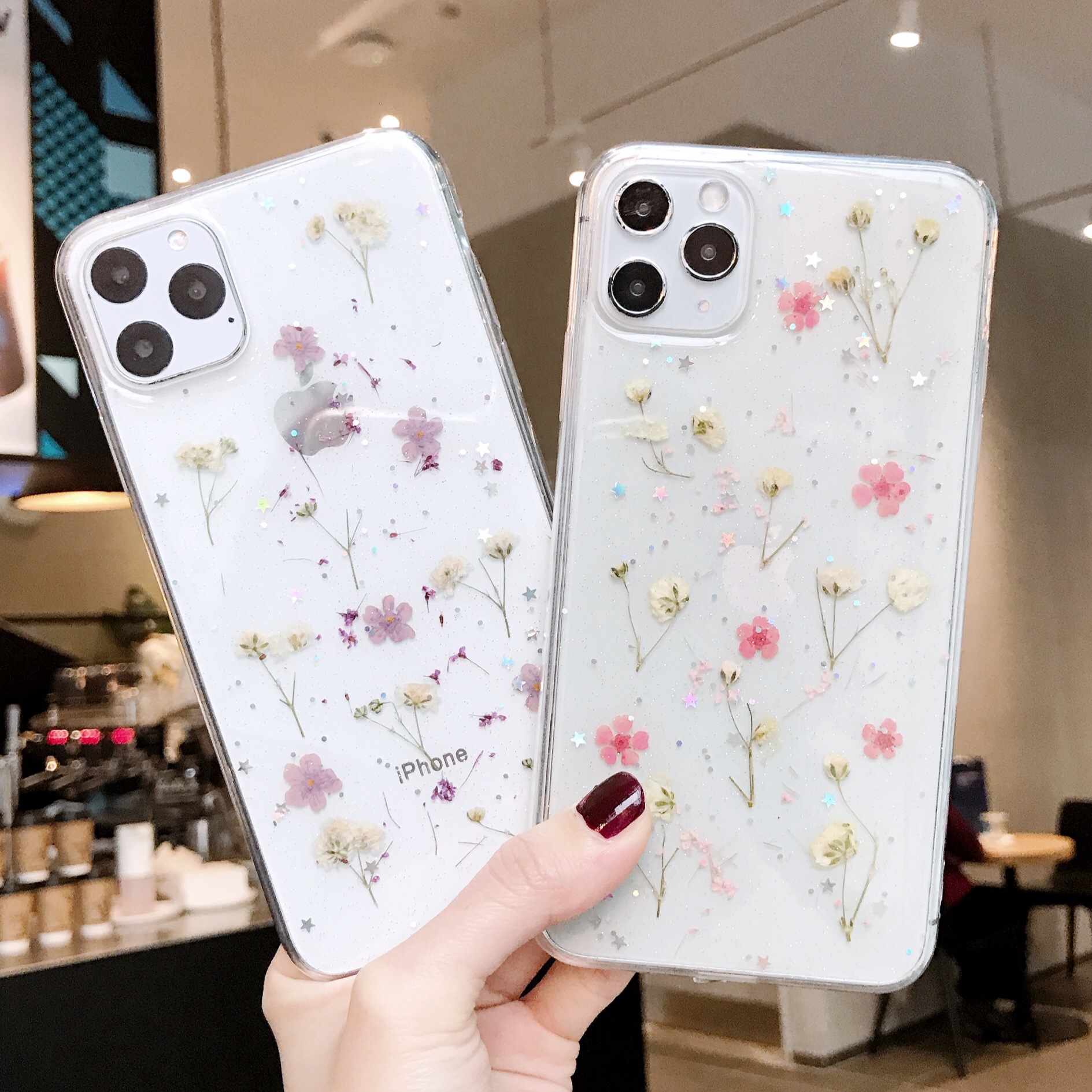 Kleine Blumen Handy Hülle Für Iphone 12 Handy Hülle Huawei P40 Pro Epoxy Neue Echte Blumen Schutzhülle display picture 4