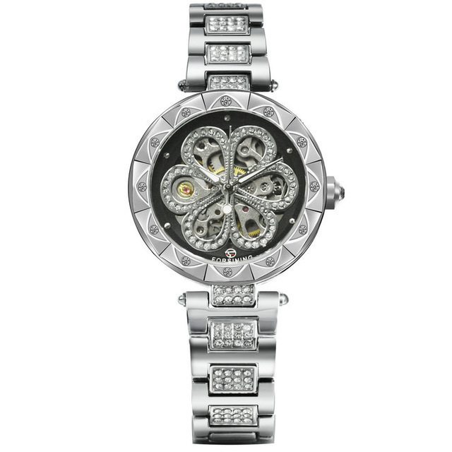 Women's Rhinestone Skeleton Mechanical Watch Automatic Waterproof_voghion.com