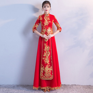 Female Xiuhe bride wedding toast dress Chinese phoenix qipao dress for women cheongsam red Chinese wedding dress dragon and phoenix gown