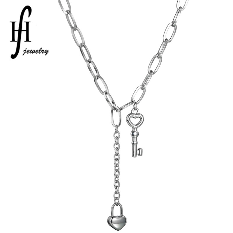 不锈钢钥匙项链一件发简约小众设计感吊坠小锁头冷淡风锁骨链饰品