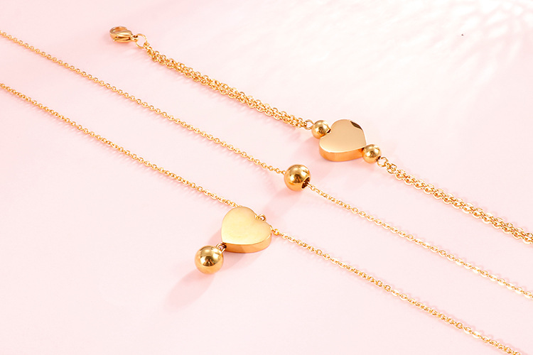 18K popular simple stainless steel double heart necklace bracelet set wholesale nihaojewelry