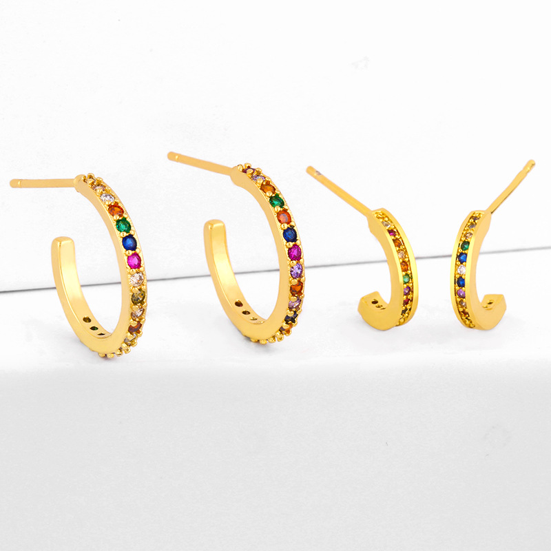 New Fashion Diamond-set Rainbow Earrings C-shaped Geometric Earrings Wholesale display picture 2