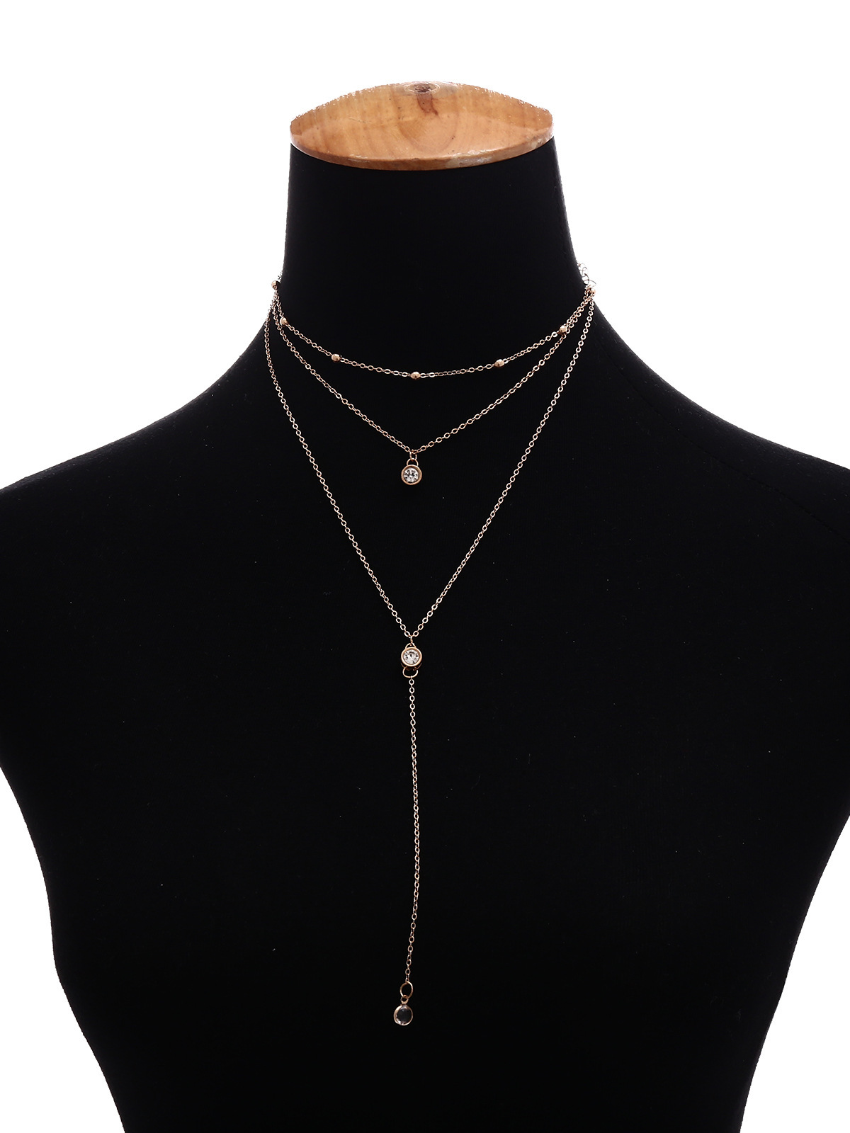 欧美风多层叠戴水钻流苏锁骨链 性感甜酷辣妹圆珠链条金属项链女