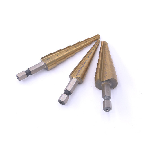 Inch step drill bit high-speed steel hole opener electric drill reaming tool set hexagonal handle straight groove titanium-plated pagoda drill
