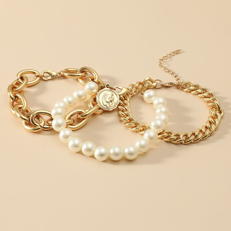 2022年新款潮欧美风手串珍珠手链女手镯套装个性创意蛇骨手链手饰