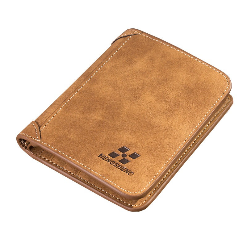 New Men's Wallet Short Nubuck Leather Wallet Retro Tri-fold Vertical Wallet Youth Korean Version Multi-card Slot Generation