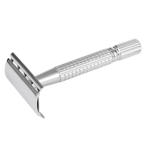 Mens Boxed Manual Shaving Razor Vintage Style Alloy Frame Stainless Steel Blades 5-Piece Set Dual-Edge Heads