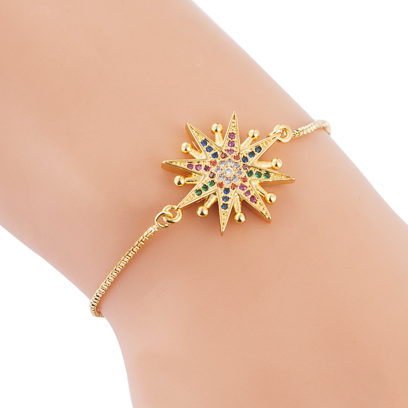 Fashion Jewelry Gold Color Creative Cross Bracelet Micro-set Zircon Rainbow Bracelets Wholesale Nihaojewelry display picture 6