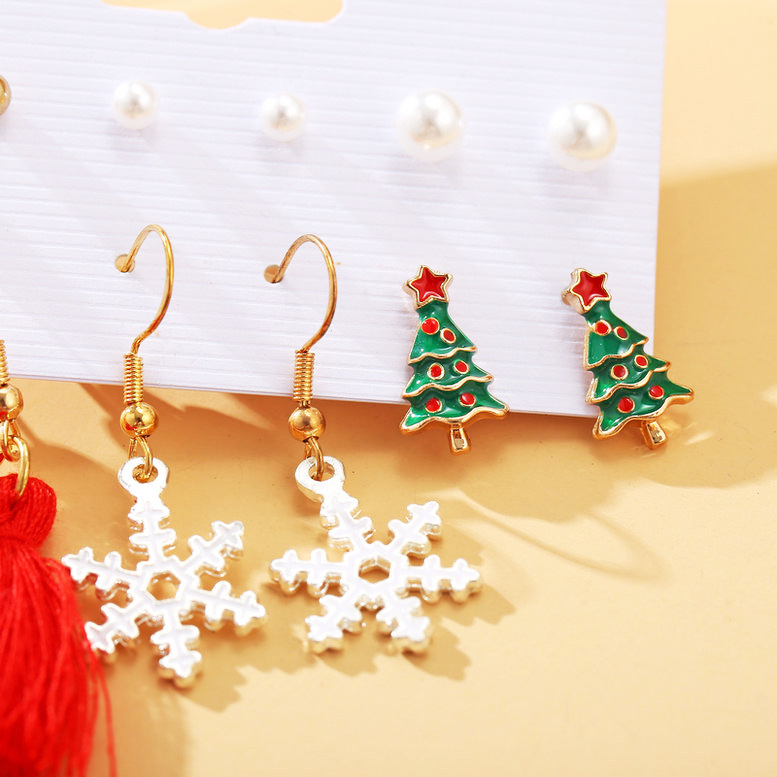 Ornament Creative Retro Pearl Tassel Snowflake Earring Set display picture 4