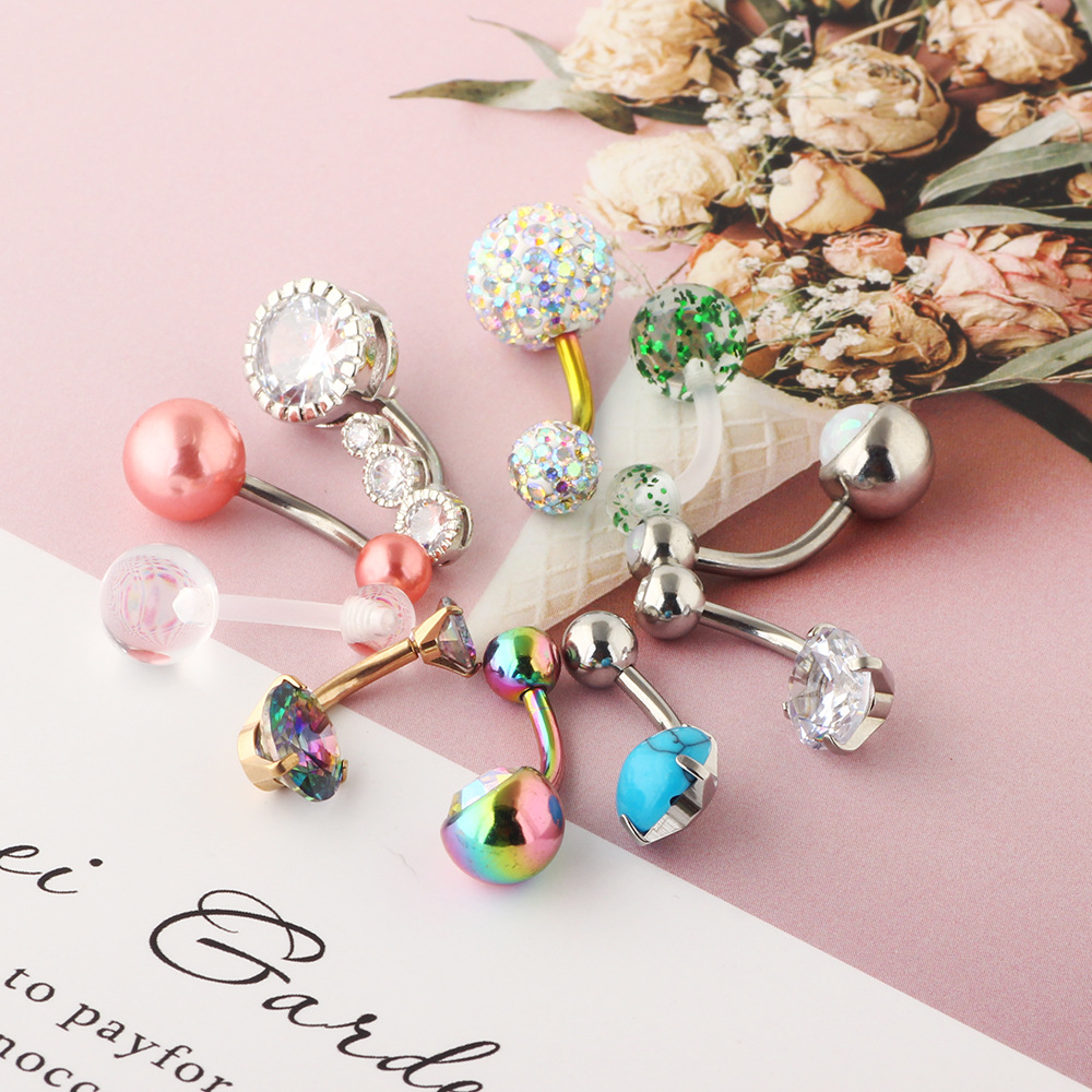 10 PCs Mixed Color Belly Button Rings Set Creative Zircon Stainless Steel Navel Piercing Jewelry detail image 8