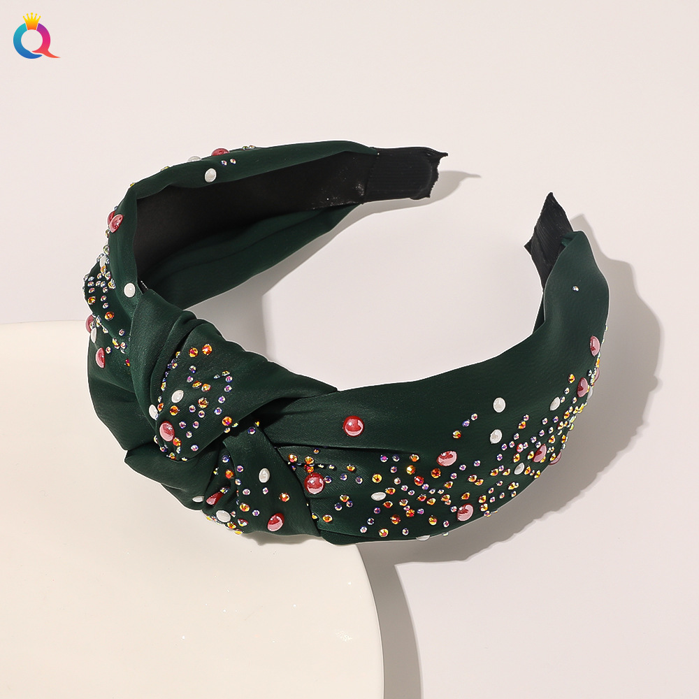 Hot-saling Color Diamond Fabric Knotted Retro Simple Plain Pressed Hair Non-slip Headband display picture 8