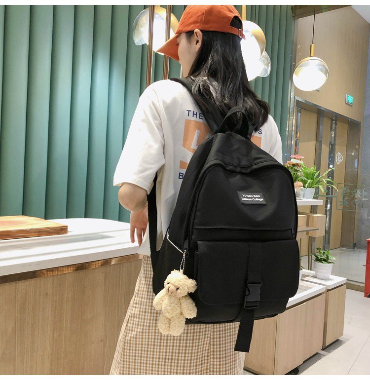Korean Fashion College Style Color Matching Mortise Lock Girl Bag Simple Campus Student Backpack  Wholesale Nihaojewelry display picture 2
