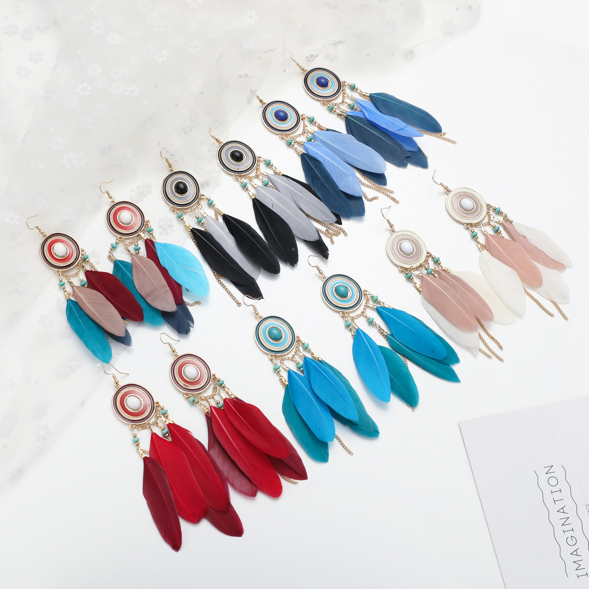 20g Weight Alloy Ear Needle Material 1 Pair Retro Geometric Alloy Feather Drop Earrings