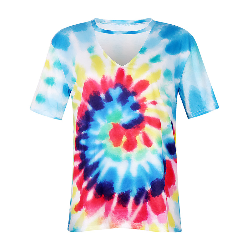 V-neck tie-dye printing T-shirt  NSZH22144