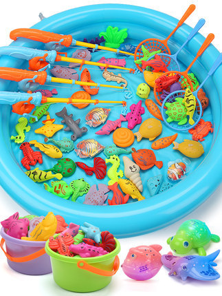 Children's Fishing Toy, Intelligent Baby Role-Playing Water Play Magnetic Square Fishing Toy Pool Set