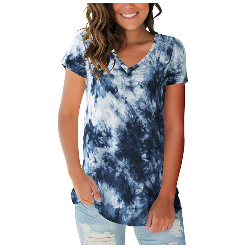 V-Neck Loose Tie-Dye Short-Sleeved T-Shirt NSLGY111053