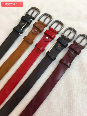 头层牛皮腰带2643-1#3.0宽水洗腰带头层太古皮带批发植鞣革牛皮带