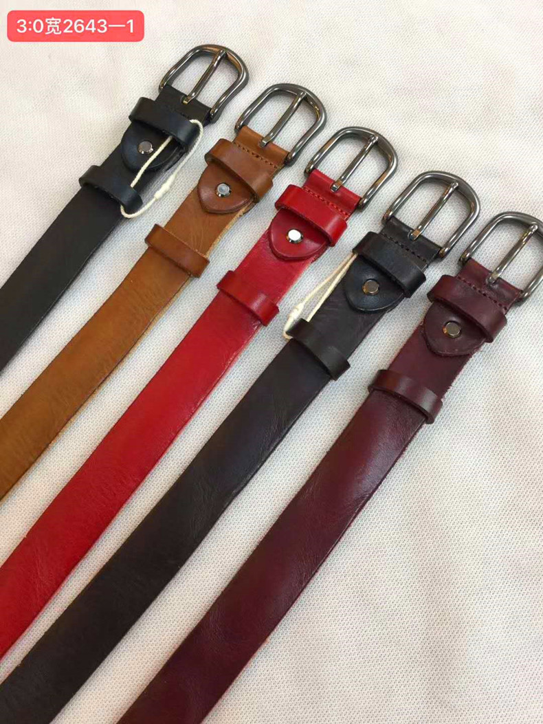 头层牛皮腰带2643-1#3.0宽水洗腰带头层太古皮带批发植鞣革牛皮带