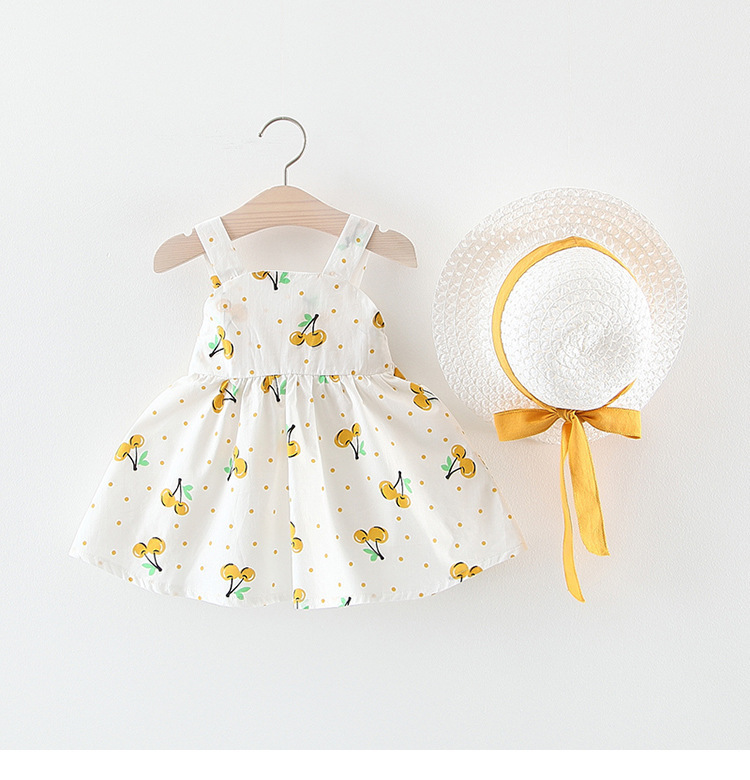 Sleeveless Sleeve Length Cute Cherry Cotton Girls Dresses