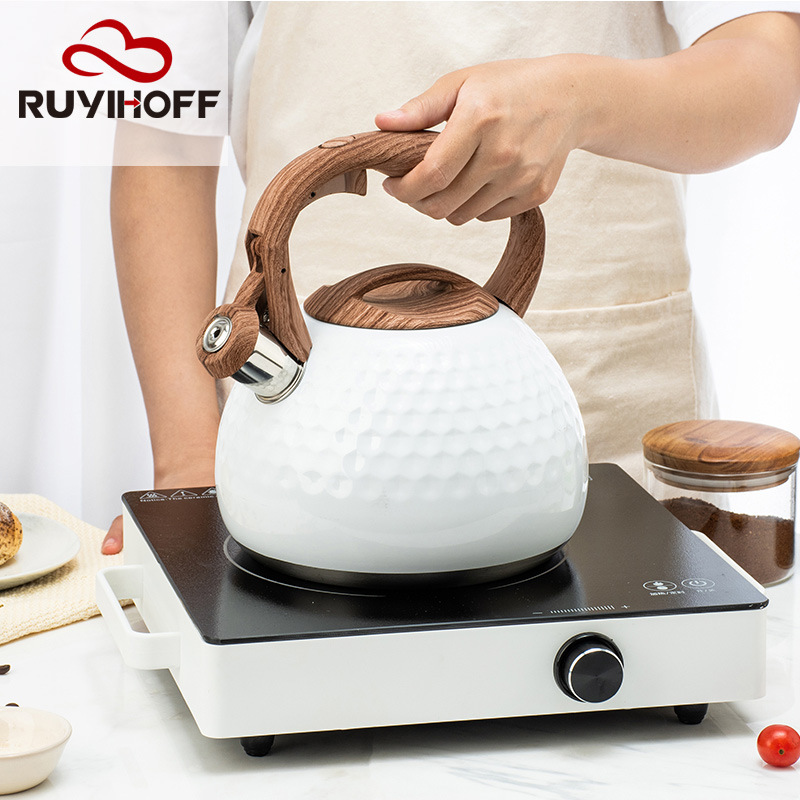 Blanco cóncavo silbato hervidor 2.8L Amazon transfronterizo venta al por mayor Hotel cocina silbato hervidor de gas Universal