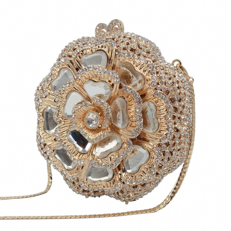 Túi clutch dạ hội kim loại đính kim cương, xách tay nữ thời trang dự tiệc — Màu đen, Đế Vàng Kim Cương, Nền vàng kim cương trắng, Màu bạc chi tiết 7