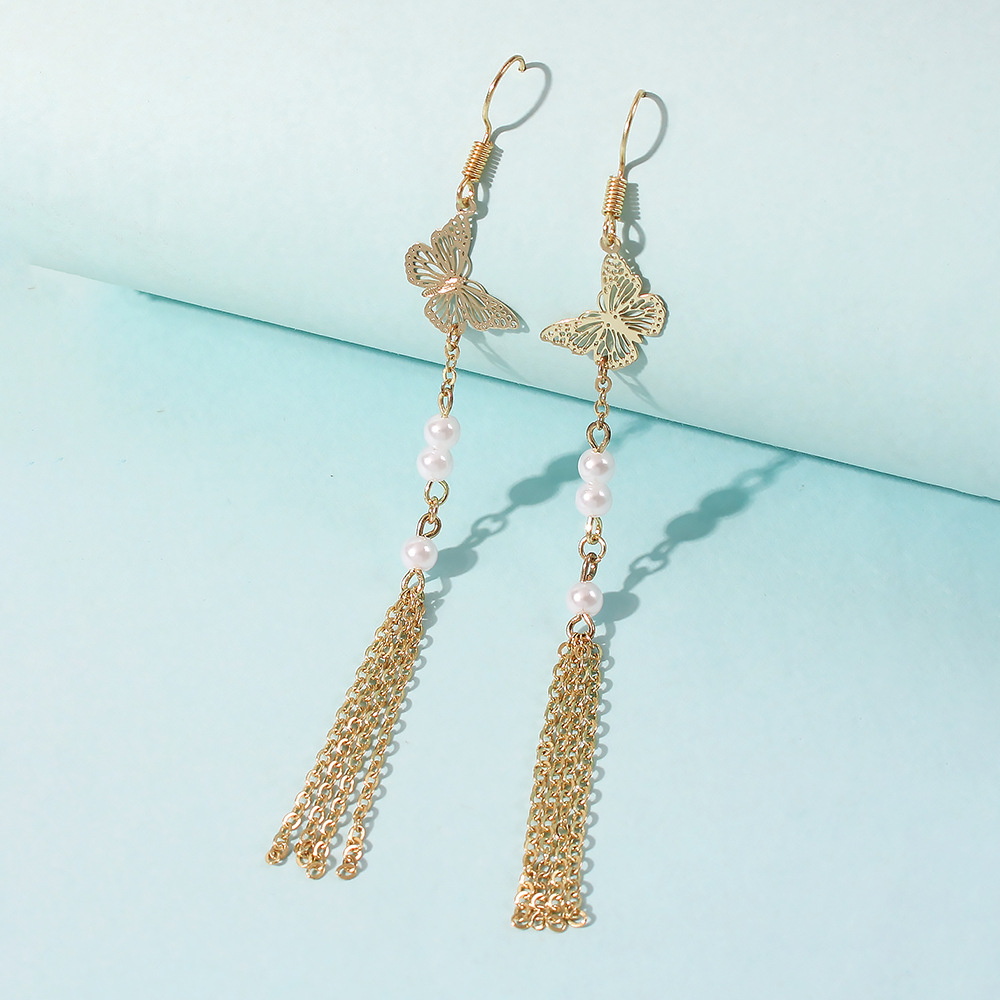 Long Tassel  Butterfly Pearl Earrings display picture 8