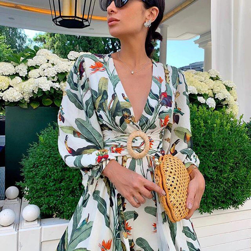 Women's Regular Dress Elegant Simple Style V Neck Printing Long Sleeve Ditsy Floral Midi Dress Casual display picture 4