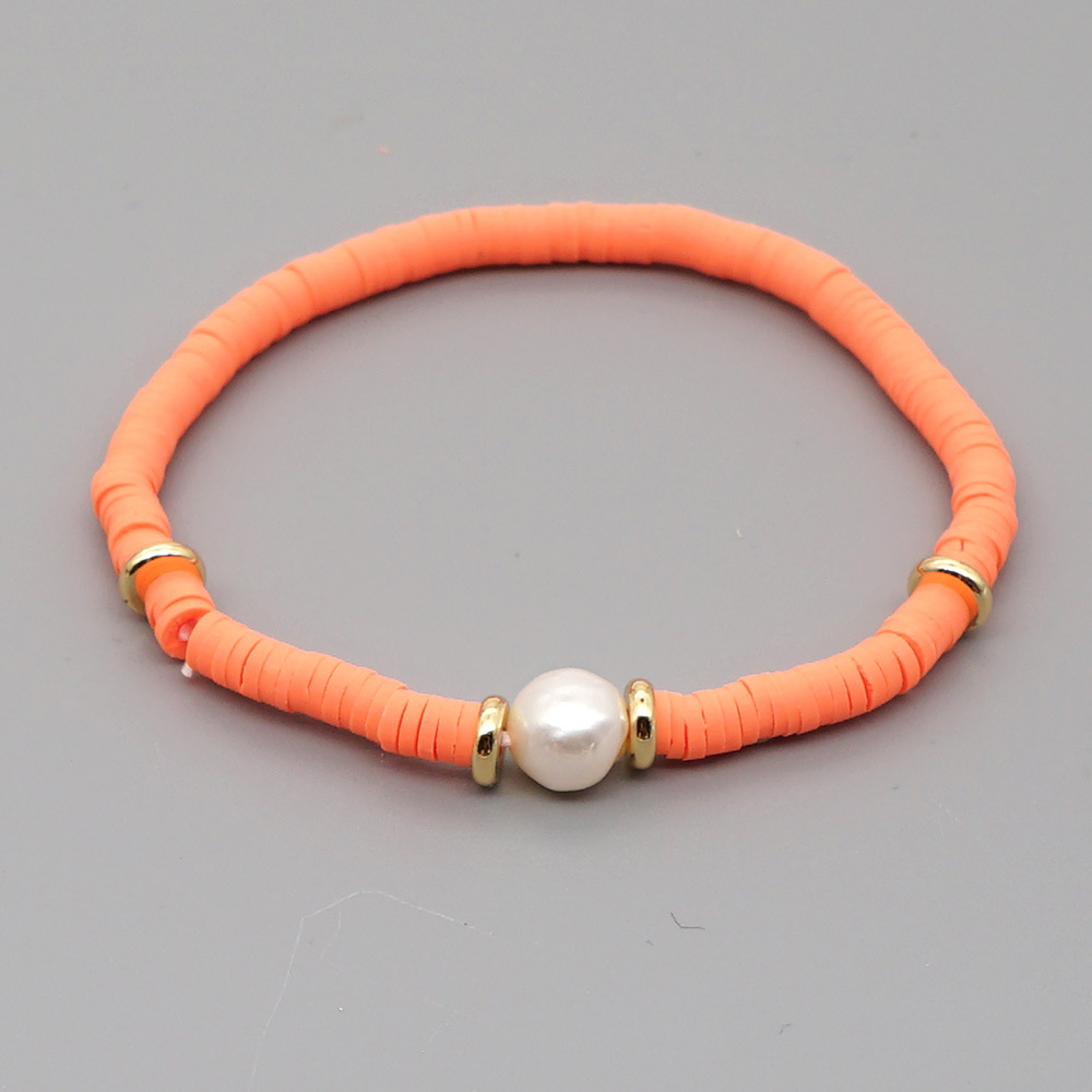 Fashion Bohemian Beach Style Natural Baroque Pearl Color Soft Ceramic Letter Bracelet For Women display picture 36