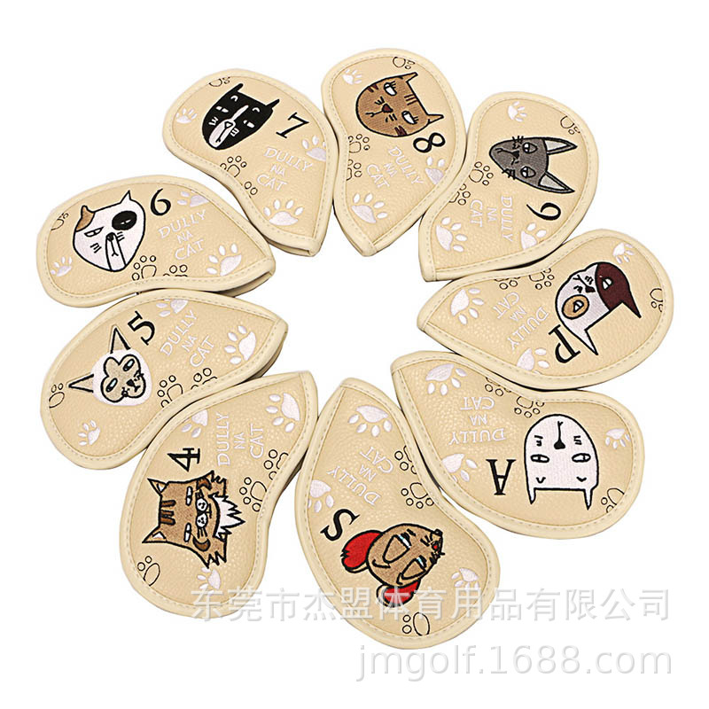 Nueva barra de hierro de golf conjunto tapa del club conjunto de dibujos animados tapa perezosa cubierta protectora 9 unids/set cuatro colores para emprender personalización OEM