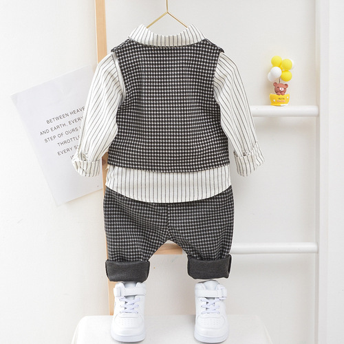 Children's clothing boys' spring and autumn clothing set 2020 new children's baby houndstooth vest three-piece set spring fashion style