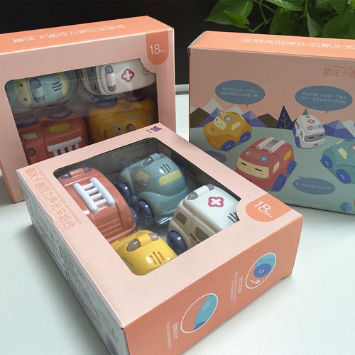 Keyobi's same cartoon car, sound and light puzzle pull-back car set, children's toy car, kindergarten gift