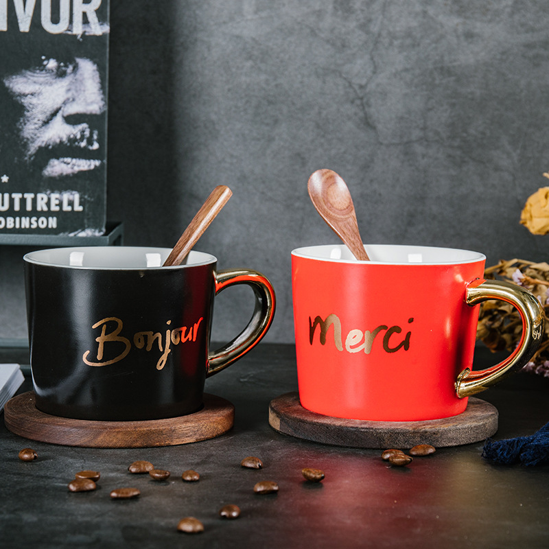 Taza de café de cerámica taza de agua con taza de nuez cucharada LOGO personalizado