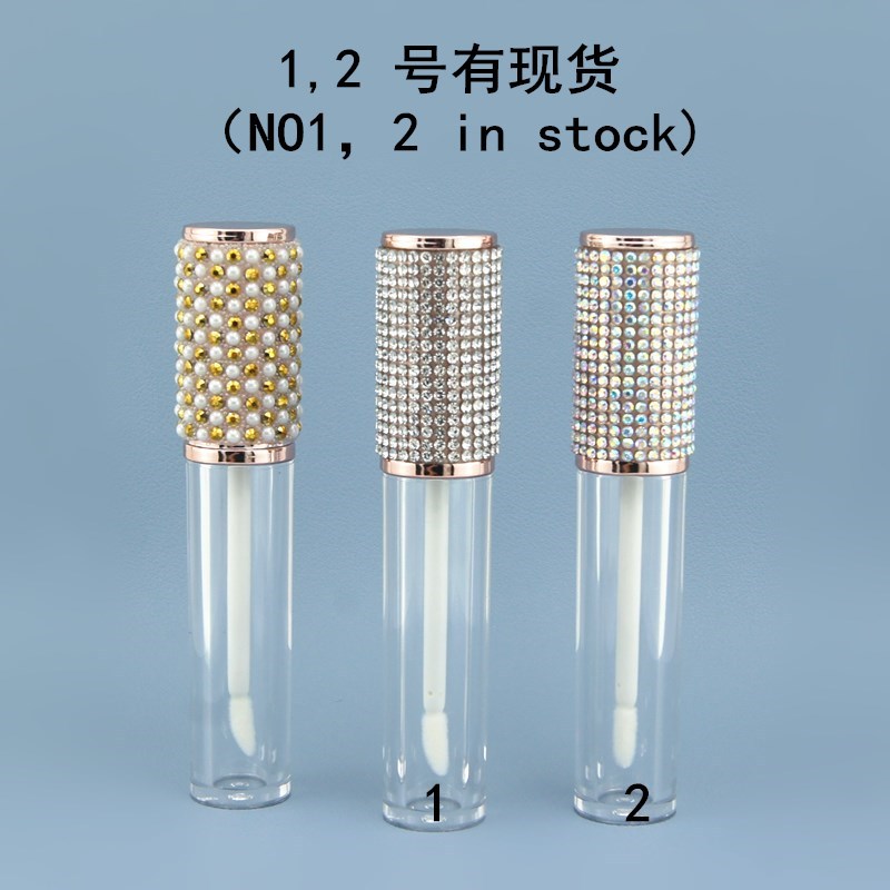Multi-Color rhinestone redondo botella transparente tubo de brillo de labios tubo de esmalte de labios tubo de lápiz labial tubo vacío fabricante de logotipo imprimible en stock