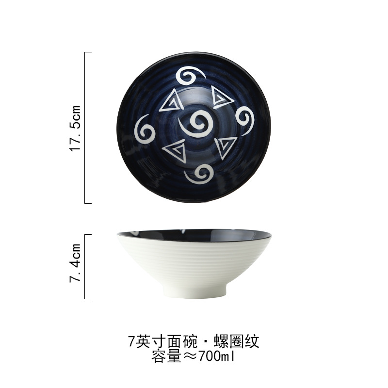 Tazón de sopa bajo vidriado pintado a mano de estilo japonés tazón de fideos tazón grande horno de microondas Cubo de cerámica tazón de fuente de fideos instantáneos tazón de fuente de ensalada tazón de altavoz