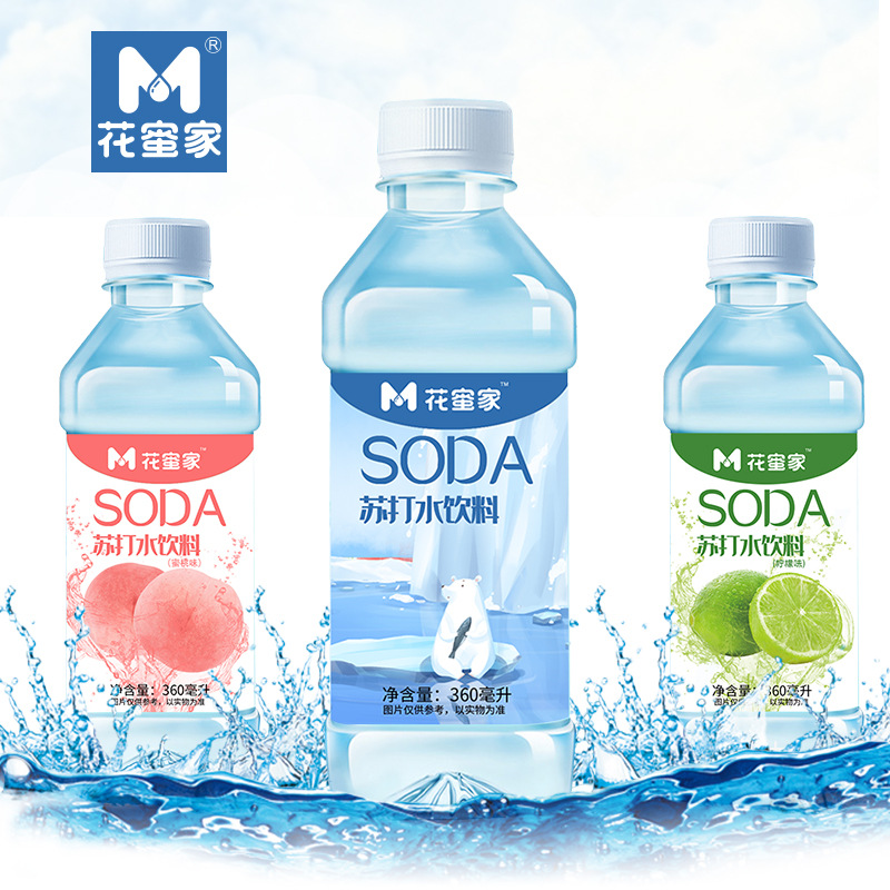 花蜜家苏打水整箱360ml*6瓶 无糖无汽柠檬味蜜桃苏打水直播款代发