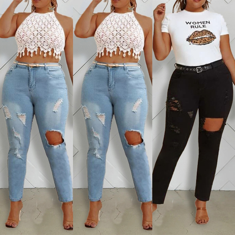 Slim holes jeans nihaostyles wholesale clothes NSWL91713