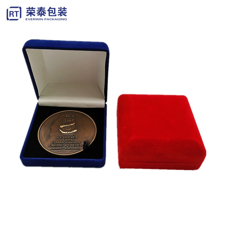 纪念币塑胶植绒包装盒 徽章胸针领带夹礼品盒 金属奖牌烫金饰品盒