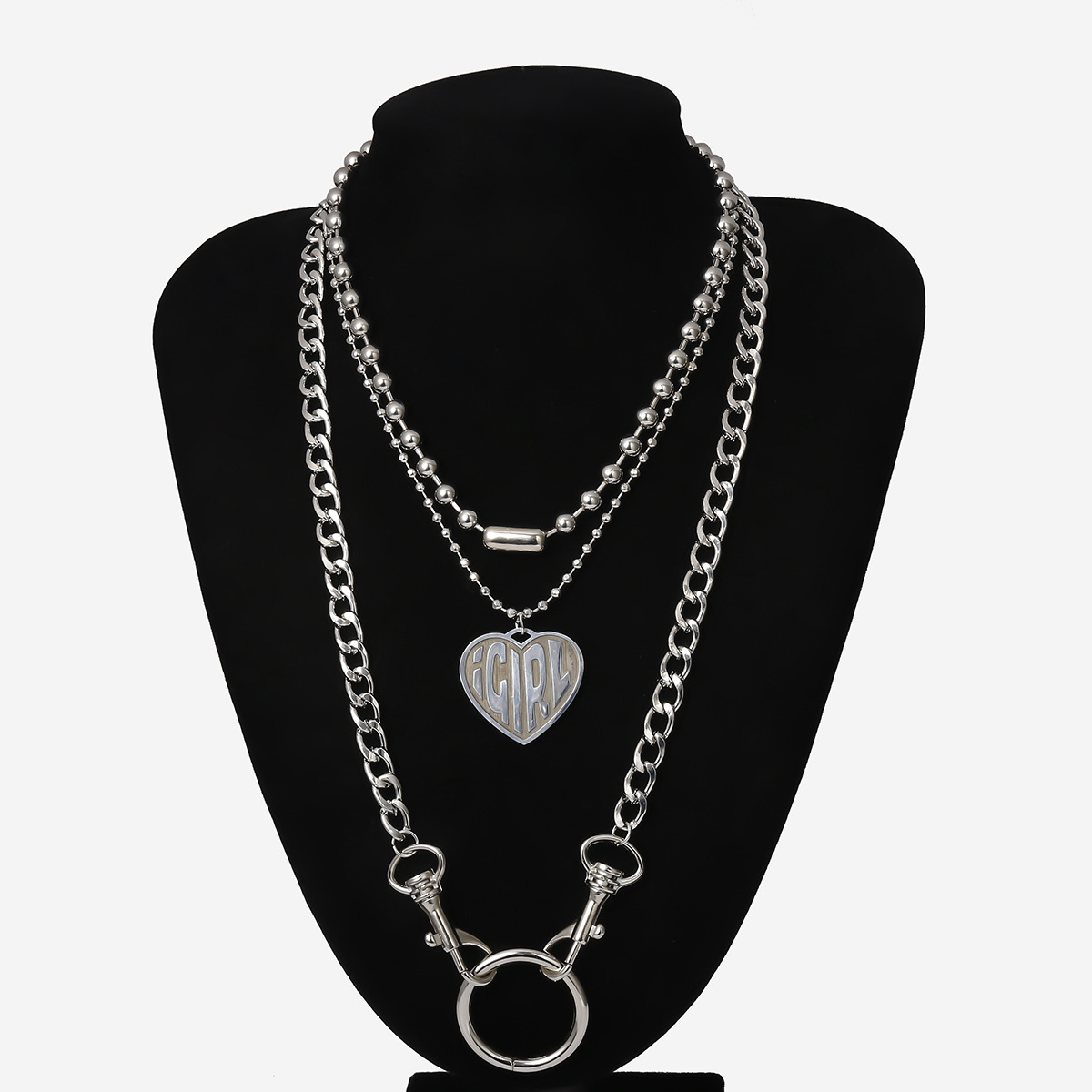 Fashion Jewelry Personalized Bead Chain Multi-layer Suit Item Female Retro Heart-shaped Pendant Embossed Letter Necklace display picture 10