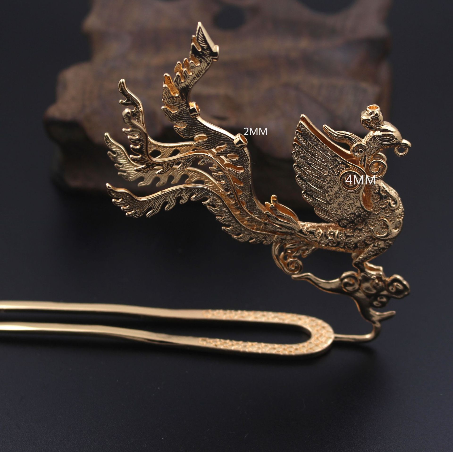 古风汉服铸铜手工錾刻立体凤凰发簪明制凤冠挑牌偏凤新娘发簪-阿里巴巴