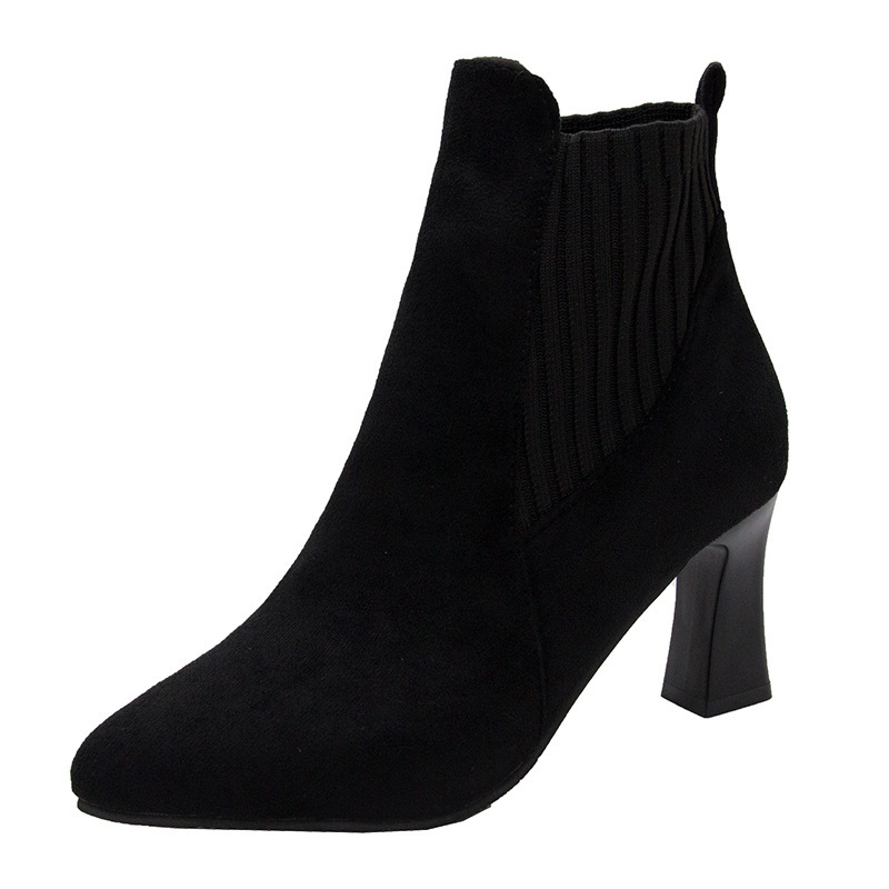 Calcetines botas para mujer 2020 Otoño e Invierno Nuevo dedo del pie puntiagudo tacón grueso tacones altos celebridad de Internet botas finas botas cortas elásticas para mujer al por mayor image 7