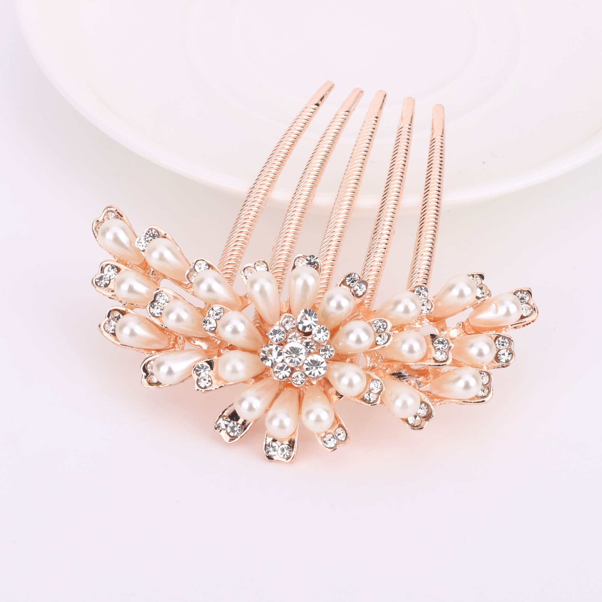 Sweet Flower Alloy Plating Artificial Rhinestones Artificial Pearls Hair Combs display picture 2